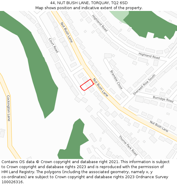 44, NUT BUSH LANE, TORQUAY, TQ2 6SD: Location map and indicative extent of plot