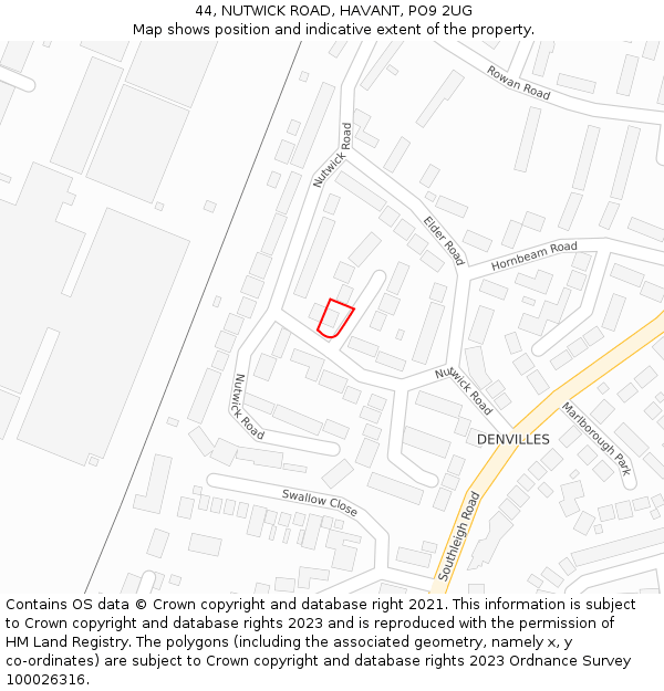 44, NUTWICK ROAD, HAVANT, PO9 2UG: Location map and indicative extent of plot