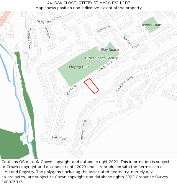 44, OAK CLOSE, OTTERY ST MARY, EX11 1BB: Location map and indicative extent of plot
