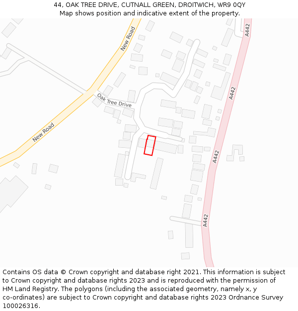 44, OAK TREE DRIVE, CUTNALL GREEN, DROITWICH, WR9 0QY: Location map and indicative extent of plot