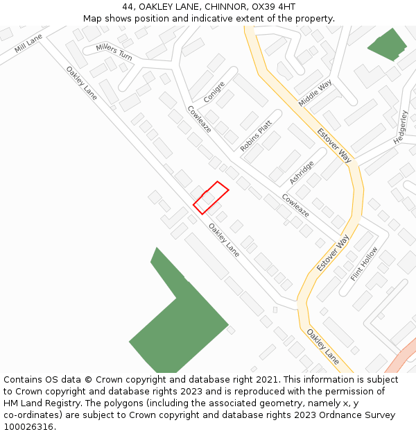 44, OAKLEY LANE, CHINNOR, OX39 4HT: Location map and indicative extent of plot