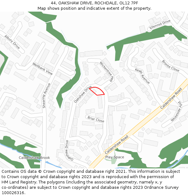 44, OAKSHAW DRIVE, ROCHDALE, OL12 7PF: Location map and indicative extent of plot