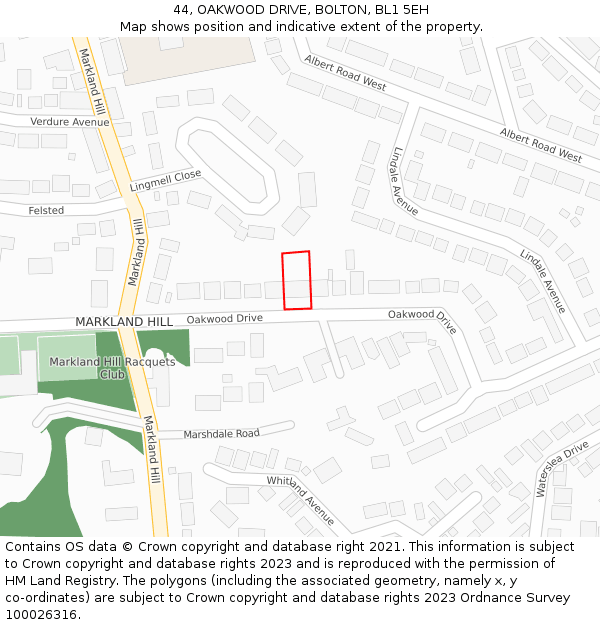 44, OAKWOOD DRIVE, BOLTON, BL1 5EH: Location map and indicative extent of plot