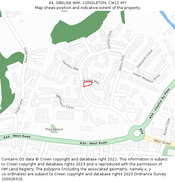 44, OBELISK WAY, CONGLETON, CW12 4FY: Location map and indicative extent of plot