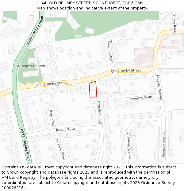 44, OLD BRUMBY STREET, SCUNTHORPE, DN16 2AN: Location map and indicative extent of plot