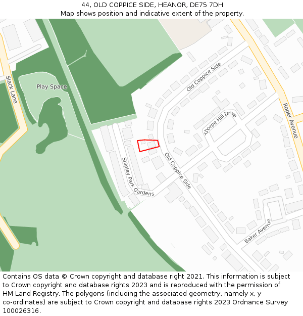 44, OLD COPPICE SIDE, HEANOR, DE75 7DH: Location map and indicative extent of plot