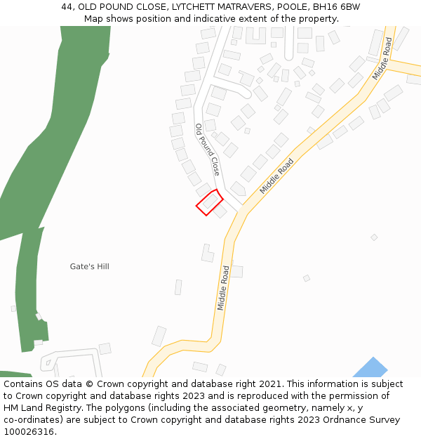44, OLD POUND CLOSE, LYTCHETT MATRAVERS, POOLE, BH16 6BW: Location map and indicative extent of plot