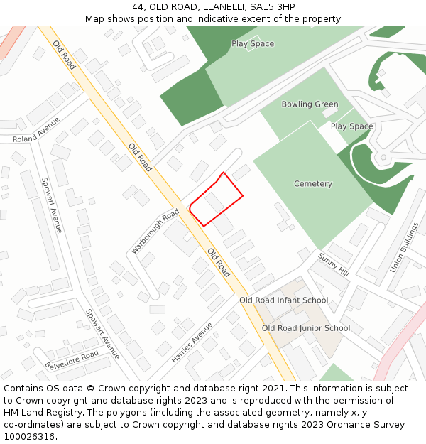 44, OLD ROAD, LLANELLI, SA15 3HP: Location map and indicative extent of plot