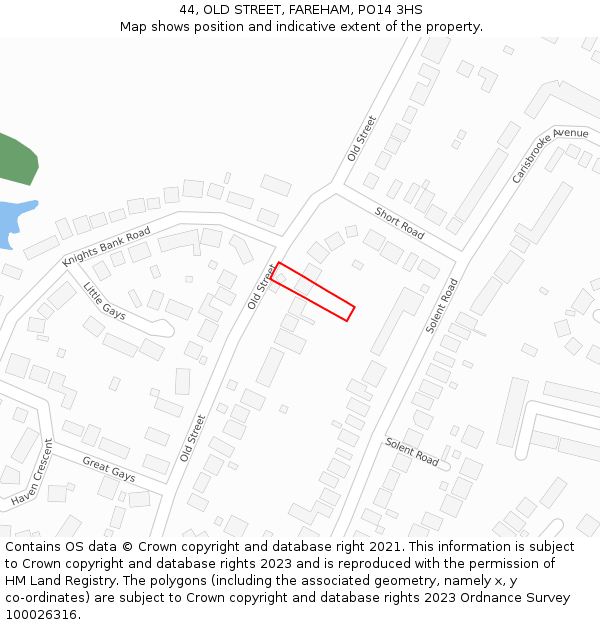 44, OLD STREET, FAREHAM, PO14 3HS: Location map and indicative extent of plot