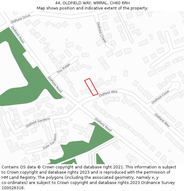 44, OLDFIELD WAY, WIRRAL, CH60 6RH: Location map and indicative extent of plot