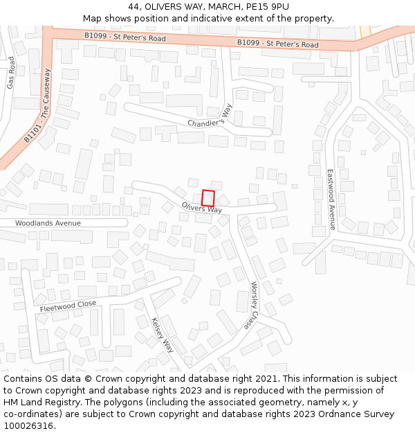 44, OLIVERS WAY, MARCH, PE15 9PU: Location map and indicative extent of plot