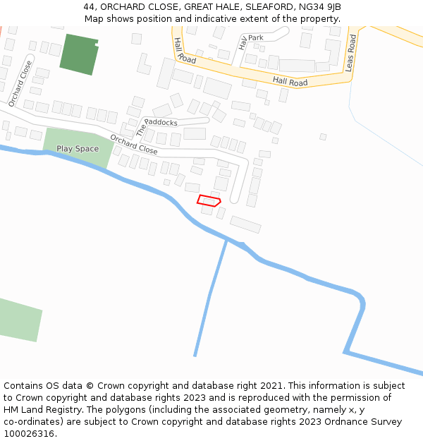 44, ORCHARD CLOSE, GREAT HALE, SLEAFORD, NG34 9JB: Location map and indicative extent of plot