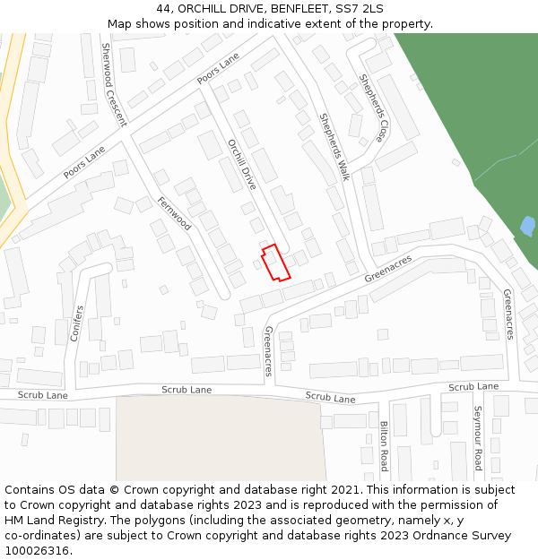 44, ORCHILL DRIVE, BENFLEET, SS7 2LS: Location map and indicative extent of plot