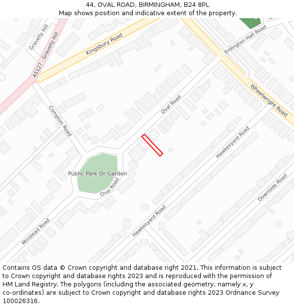 44, OVAL ROAD, BIRMINGHAM, B24 8PL: Location map and indicative extent of plot