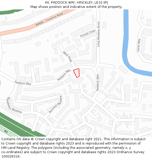 44, PADDOCK WAY, HINCKLEY, LE10 0FJ: Location map and indicative extent of plot