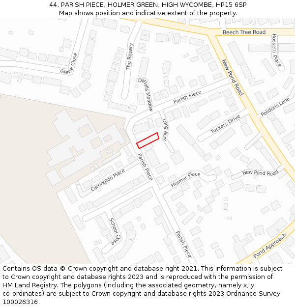 44, PARISH PIECE, HOLMER GREEN, HIGH WYCOMBE, HP15 6SP: Location map and indicative extent of plot