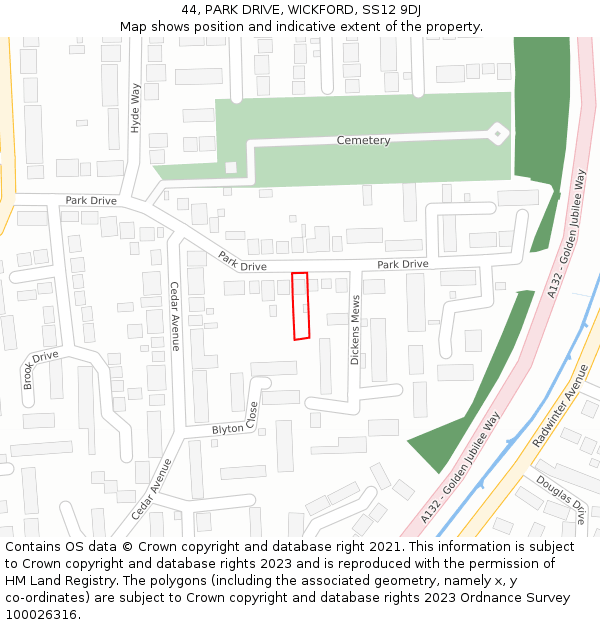 44, PARK DRIVE, WICKFORD, SS12 9DJ: Location map and indicative extent of plot