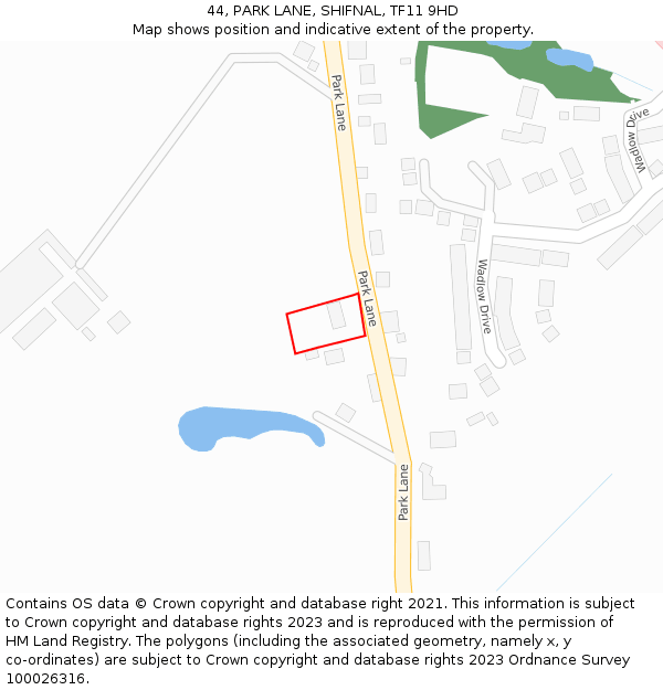 44, PARK LANE, SHIFNAL, TF11 9HD: Location map and indicative extent of plot