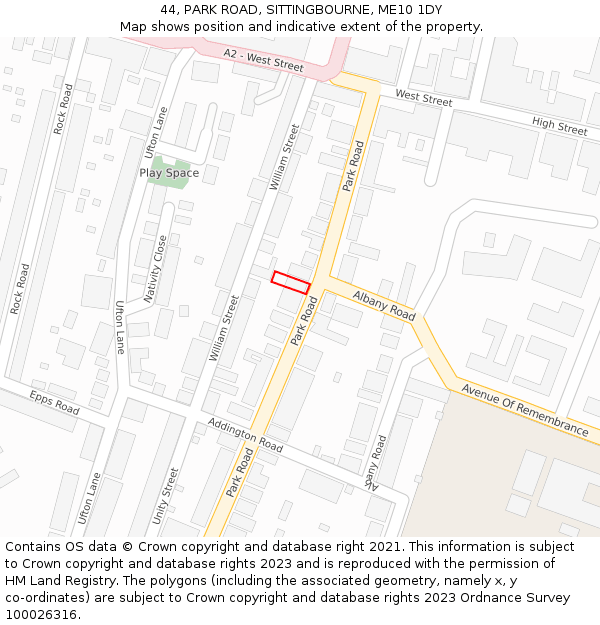 44, PARK ROAD, SITTINGBOURNE, ME10 1DY: Location map and indicative extent of plot