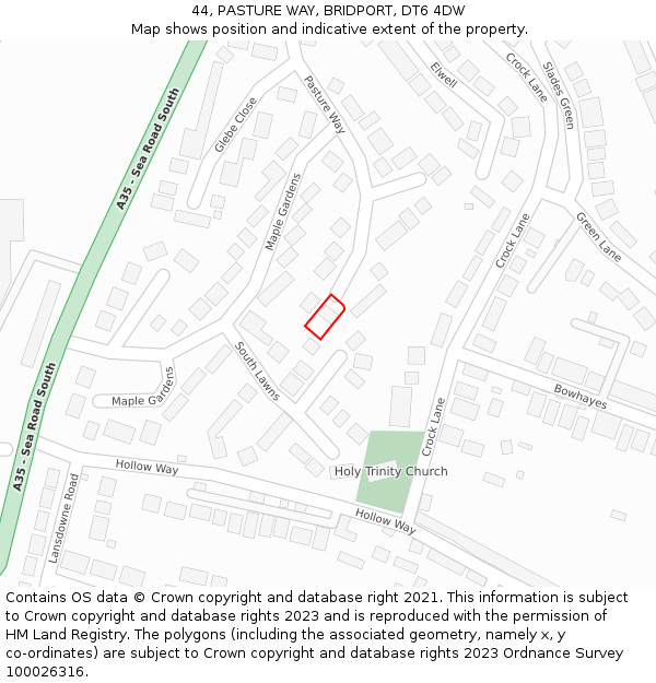 44, PASTURE WAY, BRIDPORT, DT6 4DW: Location map and indicative extent of plot