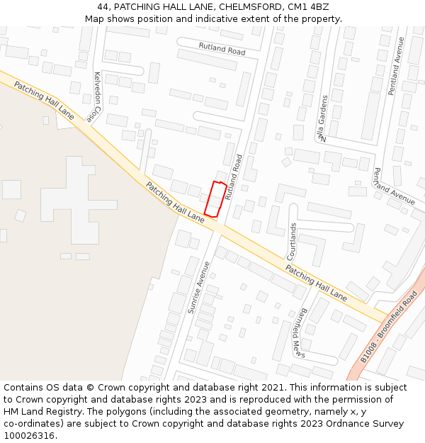 44, PATCHING HALL LANE, CHELMSFORD, CM1 4BZ: Location map and indicative extent of plot