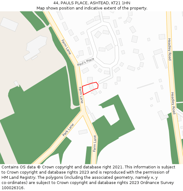 44, PAULS PLACE, ASHTEAD, KT21 1HN: Location map and indicative extent of plot