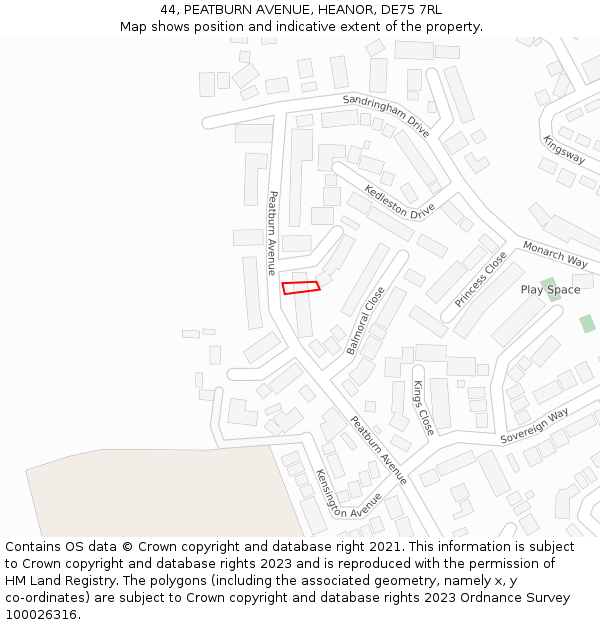 44, PEATBURN AVENUE, HEANOR, DE75 7RL: Location map and indicative extent of plot