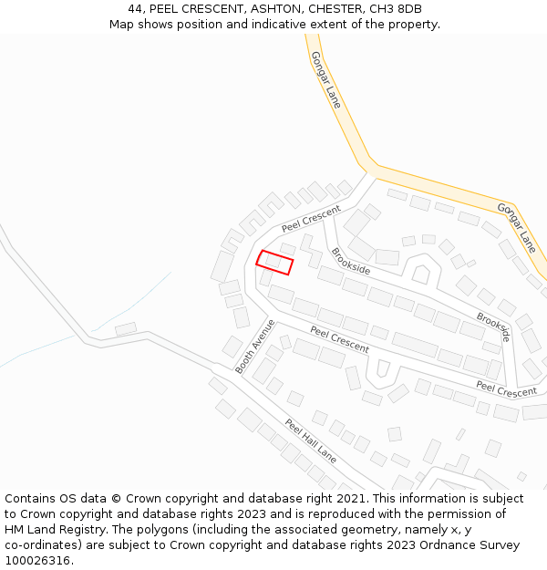 44, PEEL CRESCENT, ASHTON, CHESTER, CH3 8DB: Location map and indicative extent of plot