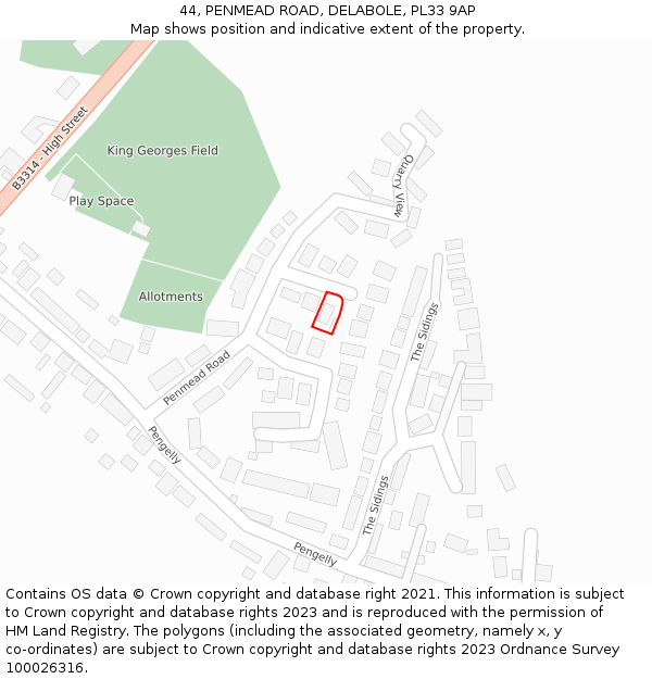 44, PENMEAD ROAD, DELABOLE, PL33 9AP: Location map and indicative extent of plot