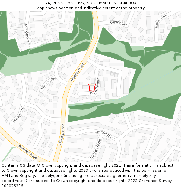 44, PENN GARDENS, NORTHAMPTON, NN4 0QX: Location map and indicative extent of plot