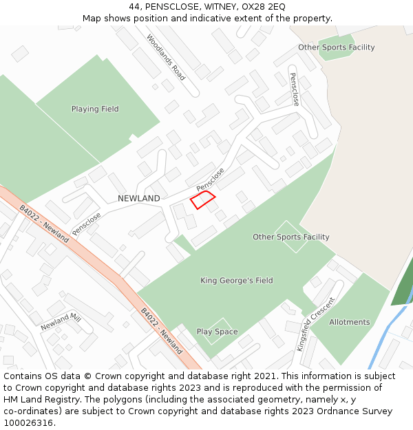 44, PENSCLOSE, WITNEY, OX28 2EQ: Location map and indicative extent of plot