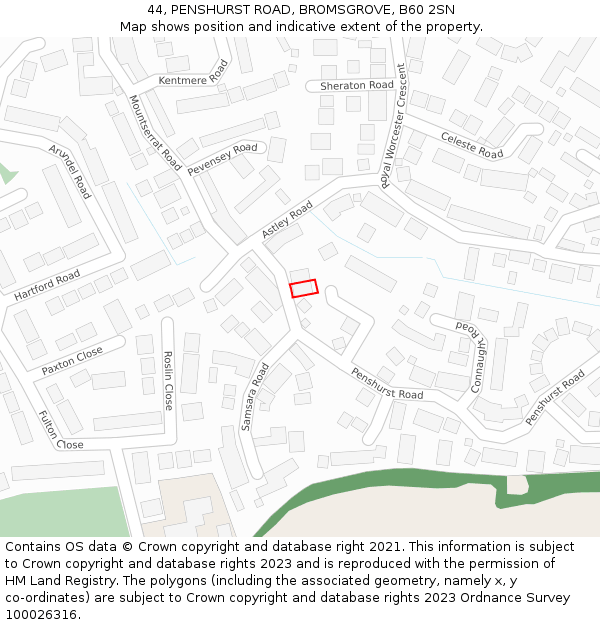 44, PENSHURST ROAD, BROMSGROVE, B60 2SN: Location map and indicative extent of plot