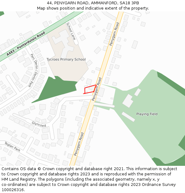 44, PENYGARN ROAD, AMMANFORD, SA18 3PB: Location map and indicative extent of plot