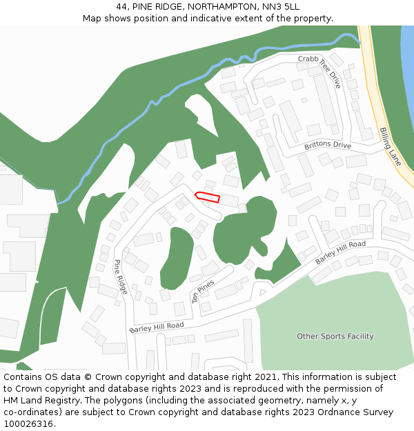 44, PINE RIDGE, NORTHAMPTON, NN3 5LL: Location map and indicative extent of plot