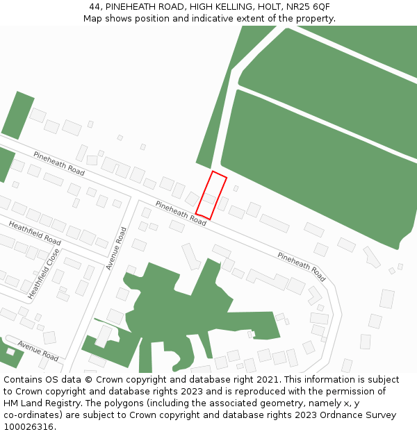 44, PINEHEATH ROAD, HIGH KELLING, HOLT, NR25 6QF: Location map and indicative extent of plot