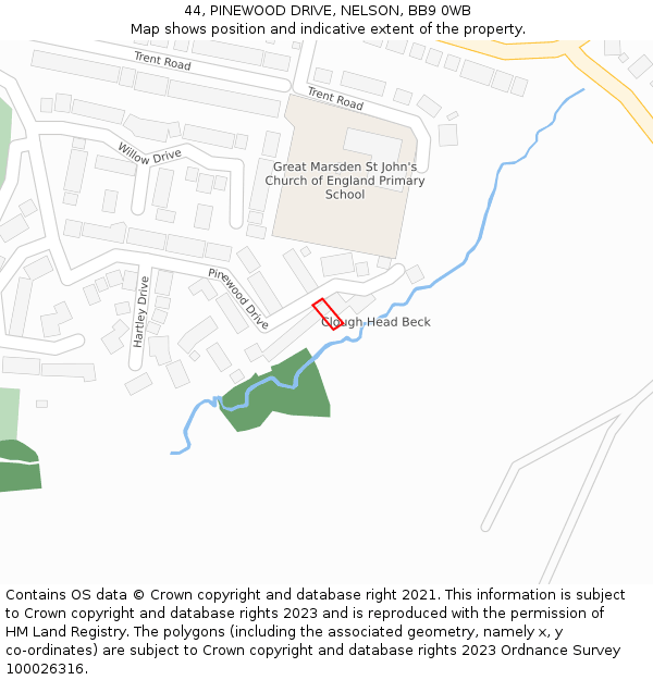 44, PINEWOOD DRIVE, NELSON, BB9 0WB: Location map and indicative extent of plot