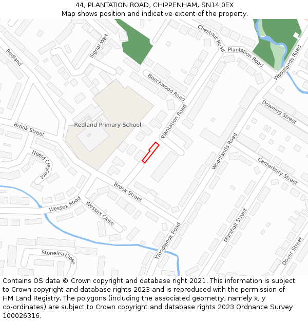 44, PLANTATION ROAD, CHIPPENHAM, SN14 0EX: Location map and indicative extent of plot