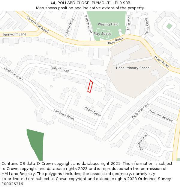 44, POLLARD CLOSE, PLYMOUTH, PL9 9RR: Location map and indicative extent of plot