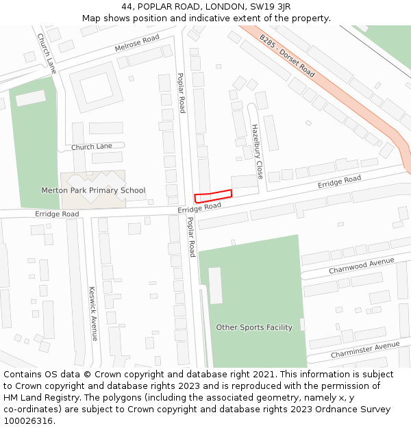 44, POPLAR ROAD, LONDON, SW19 3JR: Location map and indicative extent of plot