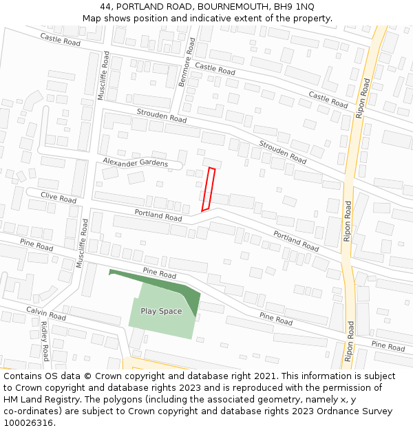 44, PORTLAND ROAD, BOURNEMOUTH, BH9 1NQ: Location map and indicative extent of plot