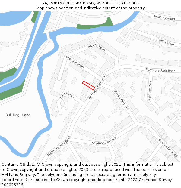 44, PORTMORE PARK ROAD, WEYBRIDGE, KT13 8EU: Location map and indicative extent of plot