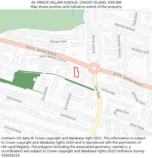 44, PRINCE WILLIAM AVENUE, CANVEY ISLAND, SS8 9RE: Location map and indicative extent of plot