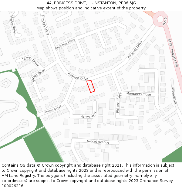 44, PRINCESS DRIVE, HUNSTANTON, PE36 5JG: Location map and indicative extent of plot