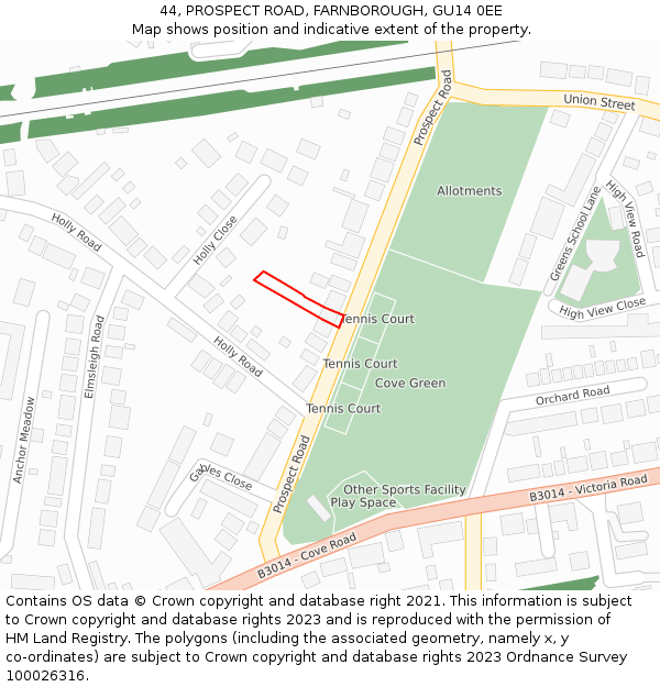 44, PROSPECT ROAD, FARNBOROUGH, GU14 0EE: Location map and indicative extent of plot