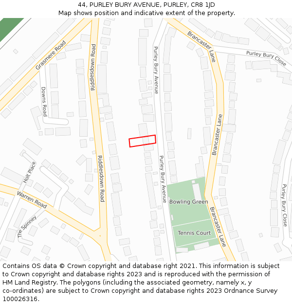 44, PURLEY BURY AVENUE, PURLEY, CR8 1JD: Location map and indicative extent of plot