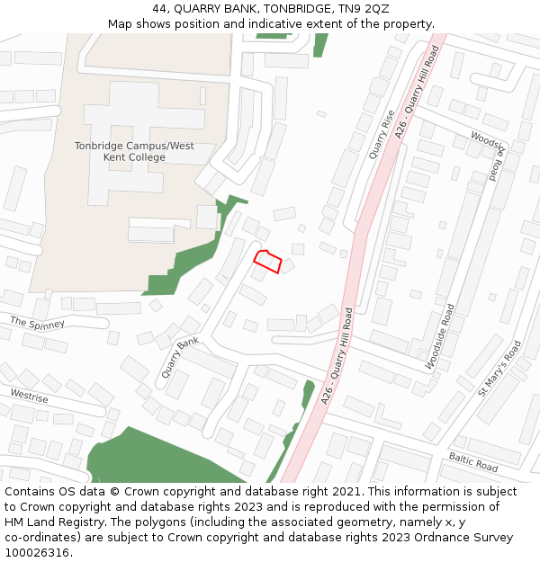 44, QUARRY BANK, TONBRIDGE, TN9 2QZ: Location map and indicative extent of plot