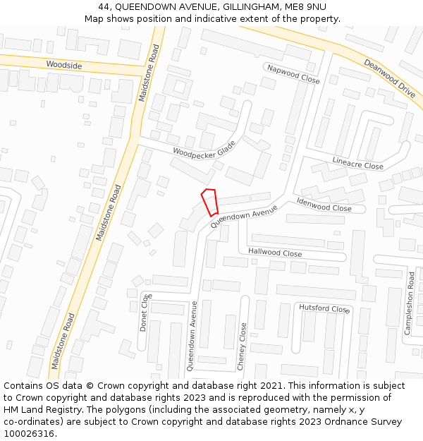 44, QUEENDOWN AVENUE, GILLINGHAM, ME8 9NU: Location map and indicative extent of plot