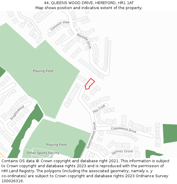 44, QUEENS WOOD DRIVE, HEREFORD, HR1 1AT: Location map and indicative extent of plot