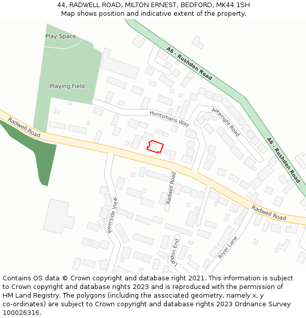 44, RADWELL ROAD, MILTON ERNEST, BEDFORD, MK44 1SH: Location map and indicative extent of plot