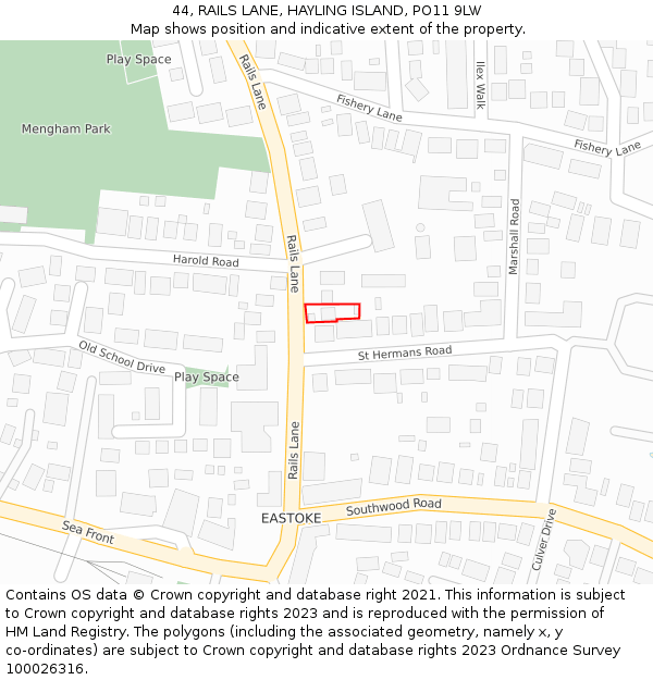 44, RAILS LANE, HAYLING ISLAND, PO11 9LW: Location map and indicative extent of plot